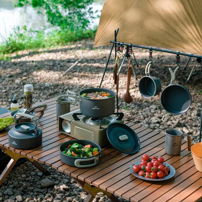 Набір посуду Naturehike для кемпінгу та приготування їжі на 2-7 осіб: каструлі, сковорідки для кемпінгу, пікніків та BBQ