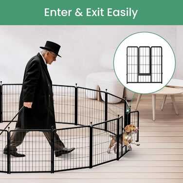 Вольєр для собак HealSmart, 61 см, 8 панелей, міцний метал, портативний, для дому та вулиці, кемпінг, двір, автодом, садовий загін, приватність, тераса, білий (чорний, 24 дюйми 8 панелей)