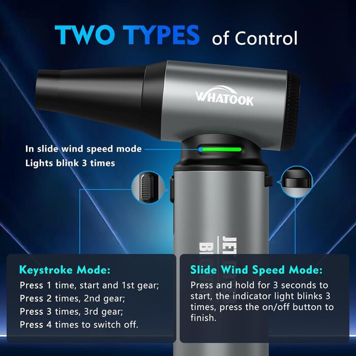 Електричний пилосос для повітряного продування, ультрапотужний, 3 режими, 200000 об/хв, з акумулятором 10000mAh, щіткою для чищення та USB-зарядкою, для чищення ПК