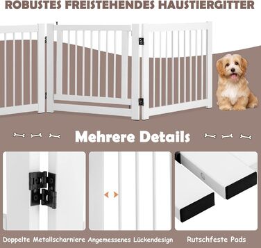 Захисний бар'єр для собак COSTWAY 3 шт., самостійне встановлення, 61 см, дерев'яний, для дому, з дверцятами, складний, для каміну та сходів (білий)