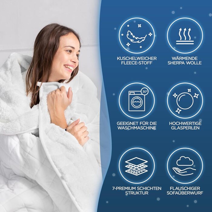 Ковдра з ефектом обтяження 135x200 см, 7 кг, Sherpa Fleece, сертифікат Oeko-Tex, терапевтична ковдра для розслаблення, кращий сон, вага 7 кг