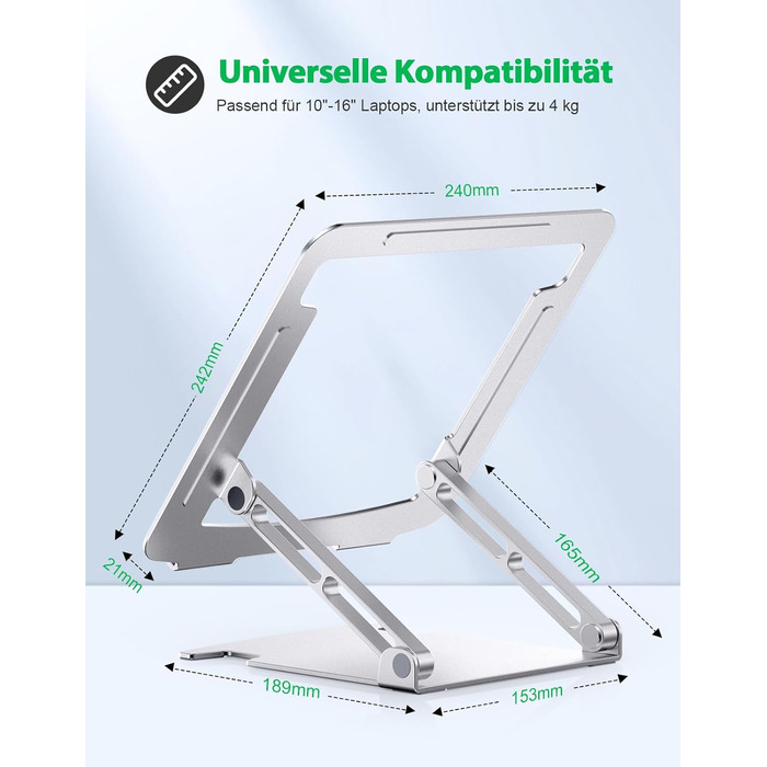 Підставка для ноутбука Glangeh з алюмінію, ергономічна, регульована по висоті, з відведенням тепла, сумісна з MacBook Pro Air, Dell, HP, 10-16