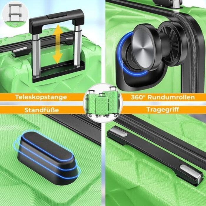 Набір валіз KESSER® 3 шт. | ABS валізи з кодовим замком, ваговою валізою та органайзером для подорожей | Валізи для ручної поклажі та великі валізи для бізнесу та подорожей (Apple Green)