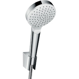 hansgrohe Crometta Showerhead Holder Set, with shower hose, 1.60 m, 2 spray patterns, water-saving, White/Chrome (Set including 1.60m shower hose, 1 spray pattern with water-saving function)