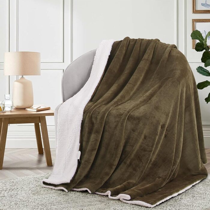 Aisbo Плед теплий та м'який з флісу Sherpa, 150x200 см, XL, теплий плед для дивана, кашеміровий, коричневий