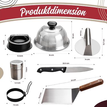 Набір для приготування Smash Burger: прес для бургерів, 2 форми для сиру, лопатка та шампури для гриля – ідеальний подарунок для чоловіків та любителів гриля (9 шт., чорний)