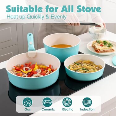 Набір каструль SENSARTE з керамічним покриттям, 17 предметів, антипригарне, для всіх плит, безпечне, можна мити в посудомийній машині, можна використовувати в духовці