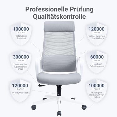 Ергономічне крісло для офісу з регульованою підголовником, крісло для робочого столу з широким сидінням, підтримкою попереку, офісне крісло 200 кг, сітчасте крісло, крісло для дому та офісу, комп'ютерне крісло EN 1335, сіре