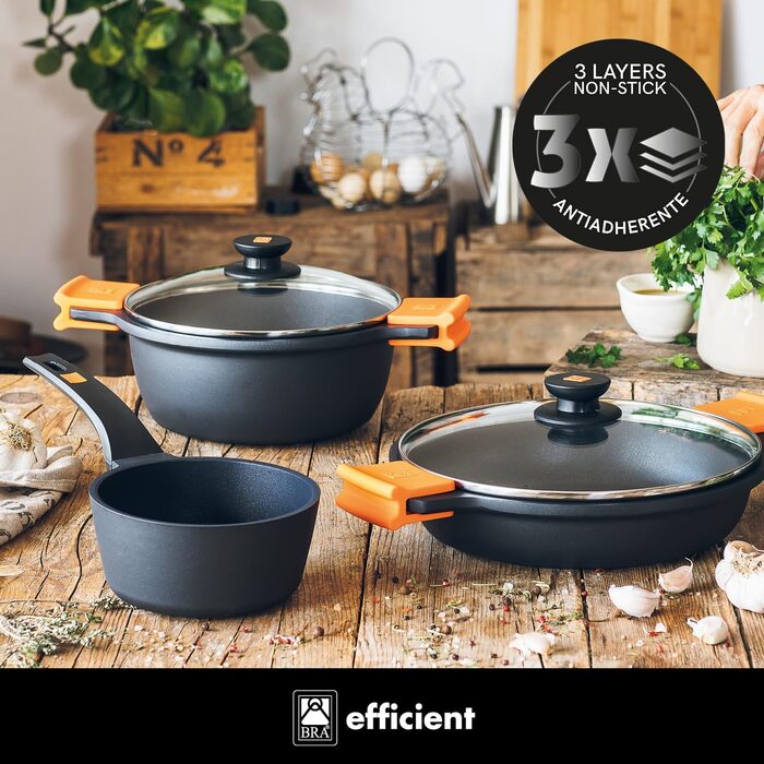 Каструля високого типу BRA Efficient, алюмінієвий литий корпус, чорна, 20 см
