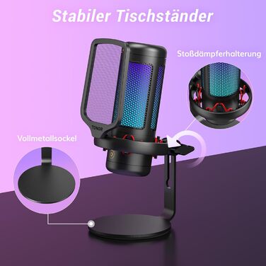 Мікрофон геймерський TONOR TC310 USB для ПК, PS4/PS5 з RGB підсвіткою та тримачем