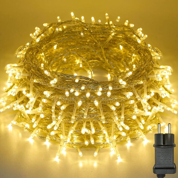 LED гірлянда для дому та саду 20м, 200 LED, таймер, 8 режимів, IP44, тепле світло, для декору на Різдво, вечірку, весілля, Хелловін