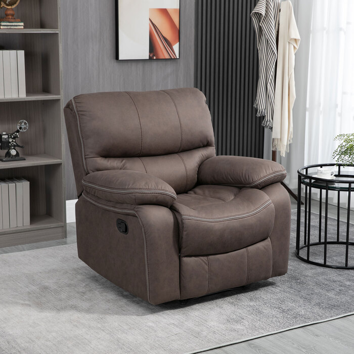 HOMCOM Recliner Chair, TV Chair with Reclining Function, TV Chair with Footrest, Upholstered Reclining Chair, Lounge Chair with Faux Leather Microfiber Cover, Holds up to 150 kg (220 lbs) for Living Room, Brown | Aosom