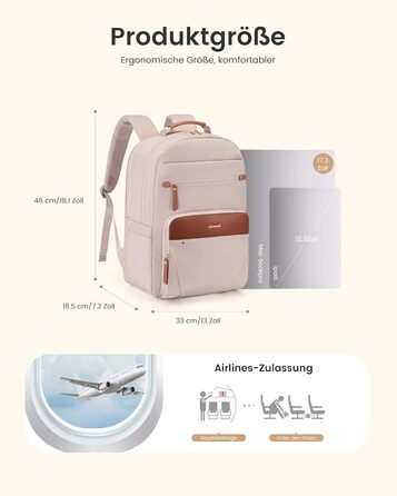 LOVEVOOK Рюкзак для ноутбука, водонепроникний, 15.6 дюймів, для роботи, школи, підлітка, велика пляшка води, елегантний, для роботи, навчання, подорожей, 15.6' (17', абрикозово-коричневий)