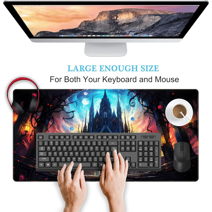 Килимок для миші Moon Mushroom Gaming з принтом Magic Castle Cat, XXL 80x40 см