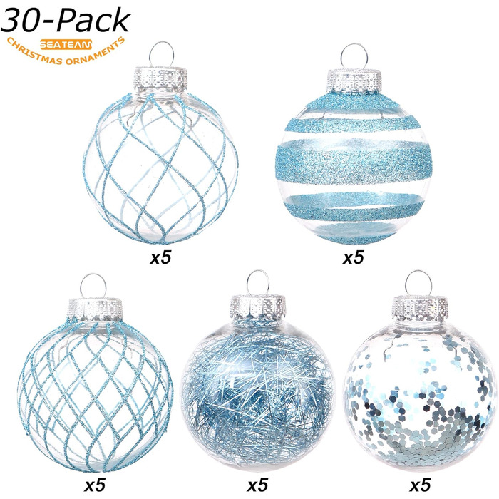 Набір прикрас на ялинку Sea Team 60 мм, 30 шт., блакитний (6CM-C)
