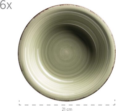 MÄSER 931616 Bel Tempo II 30-piece Vintage Dinnerware Set for 6, hand-painted ceramic combination service in green, stoneware