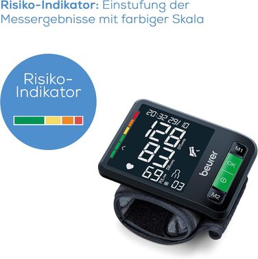 Тонометр на зап'ястя Beurer BC 54 з технологією Inflation, індикатор ризику, виявлення аритмії, об'єм зап'ястя 13,5-21,5 см, з додатком, передача даних до Apple Health та ін. 2 x 60 місця для пам'яті (2 x 120 місця, Single)