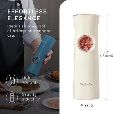 Gravity Electric Salt and Pepper Grinder Set, 2-Piece Set Rechargeable Electric Salt and Pepper Shakers with USB-C Charging Station, Electric Spice Mill for Dry Spices