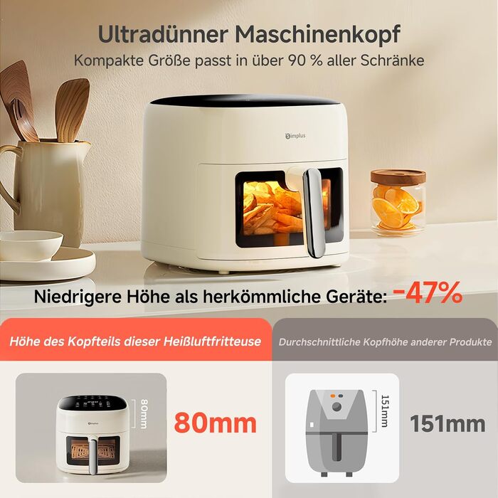 Аерофритюрниця SIMPLUS Airfryer XL 6.5 л з вікном та сенсорним керуванням, 1500 Вт, 10 програм, антипригарне покриття