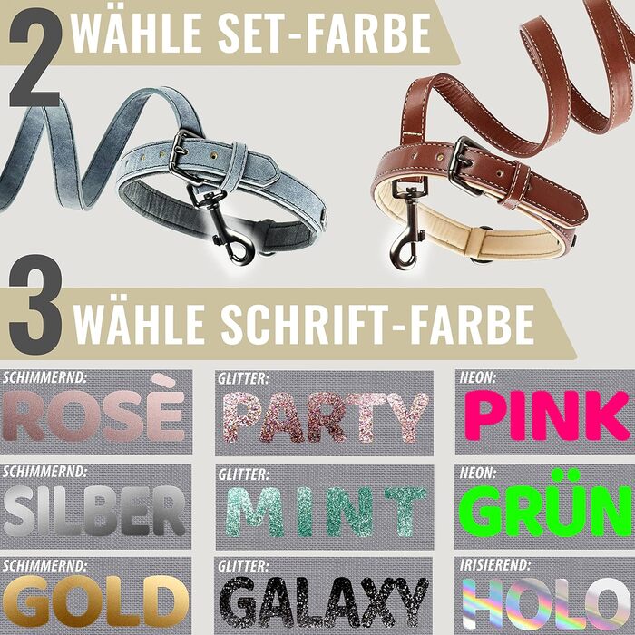 Набір повідка та нашийника ne&no® (веганська шкіра) для собак. Міцний поводок з карабіном, регульований нашийник. Розмір S, коричневий/бежевий, персоналізований.