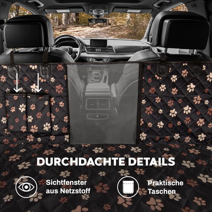 Захист для заднього сидіння автомобіля для собак Hainberger: водовідштовхуючий, анти-царапин, з боковим захистом та оглядовим вікном, 4-в-1, 137x147 см (з візерунком)