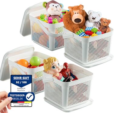 Кошик для зберігання з кришкою 5 л x4, пластиковий органайзер для іграшок, білизни, ванної та кухні, білий UANDU