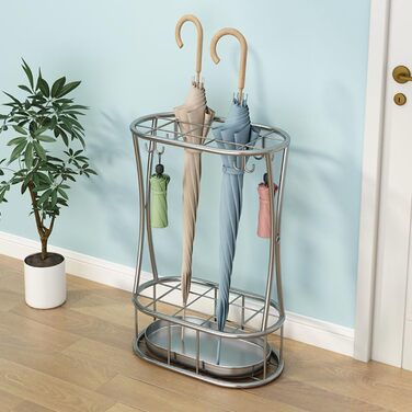 Металева підставка для парасоль та тростинок Shakub, 2 слоти, срібляста, 25x25x50 см