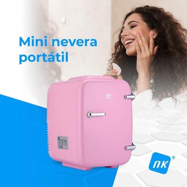 Портативний міні-холодильник NK, 4 літри, 12V-220V, охолодження та нагрів, рожевий