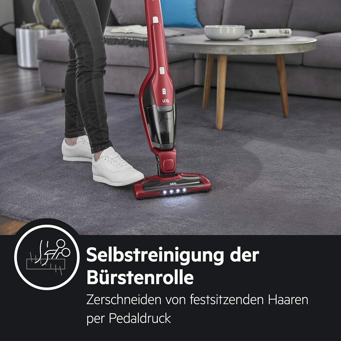 AEG Ergorapido CX7-2-45AN: Бездротовий пилосос 2-в-1, без мішка, з насадкою для шерсті тварин, 45 хв роботи, LED, червоний