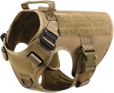 FeimaX Tactical Dog Harness with Handle Military Net Working Tactical Dog Vest Chest Harness for Large Dogs No Pull Adjustable Vest for Walks Training (Brown, S) Brown S
