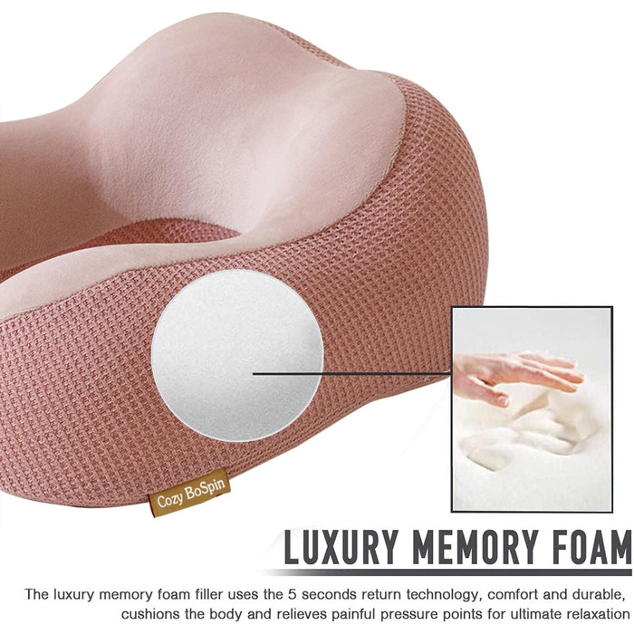 Подушка для шиї у подорожах, Memory Foam, рожева - зручна та портативна підтримка для кемпінгу та сну