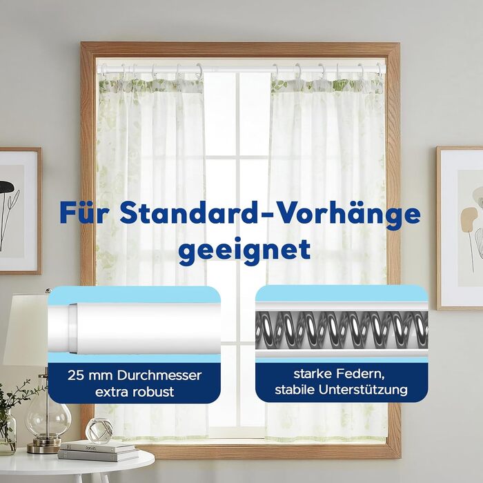 Штанга для карнизів без свердління – діаметр 25 мм, 1 шт. Регульована телескопічна штанга для кріплення, для штор, душової завіси та гардеробу (білий, 71-98 см)