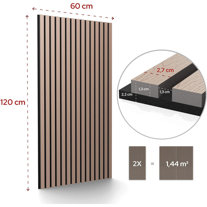 Акустичні настінні панелі Arebos 10x60 см, ламелі в стилі дерева для стін та стелі, шумопоглинаючі декоративні панелі (Темний дуб, 2 шт.)