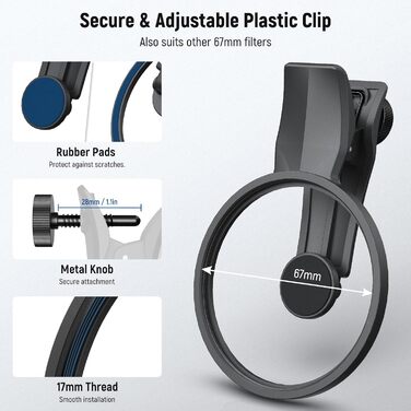 NEEWER Фільтр CPL 67mm для смартфонів та об'єктивів, циркулярний поляризаційний фільтр, сумісний з Android