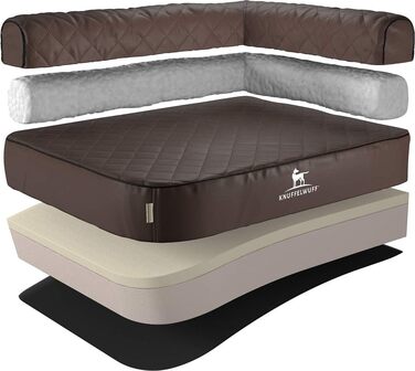 Ортопедичне собаче ліжко Knuffelwuff Winslow з лазерного стеганого штучного шкіряного покриття XXXL 140 x 100 см - знімний чохол - легко чистити - для великих та середніх собак (спинка праворуч, коричнева, розмір 140 x 100 x 27 см)