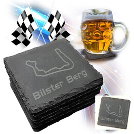 Nürburgring Coasters for Drinks, 6-Piece Set of Slate Coasters, for Home and Dining Room, Decoration, Racing Fans (Bilster Berg)