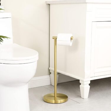 Stainless Steel Freestanding Toilet Paper Holder with Weighted Base - Brushed Gold Finish (51.3cm)