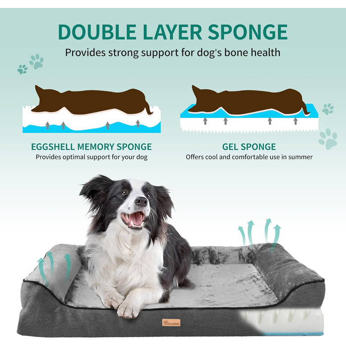 Крісло-ліжко для собак середніх порід YITAHOME, 51x48 см, ортопедичне, знімний чохол, чорне