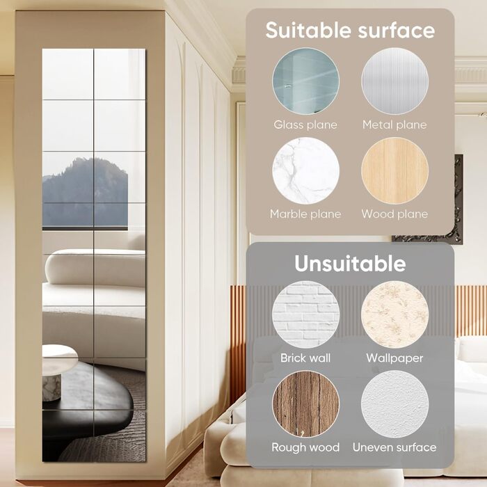 Акрилові дзеркальні наклейки на стіну, 10/20 шт., товщина 2 мм, безпечні, для макіяжу та дому, самоклеючі (15 x 20, 15 x 15 см)