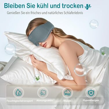 Маска для сну MUSICOZY з навушниками | 3D маска для сну з Bluetooth 5.4, 100% затемнення, з біо-бамбукової бавовни, для подорожей, сіра