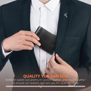 RUNBOX Шкіряний гаманець-монетниця для чоловіків - RFID захист, тонкий, з подарунковою коробкою, чорний