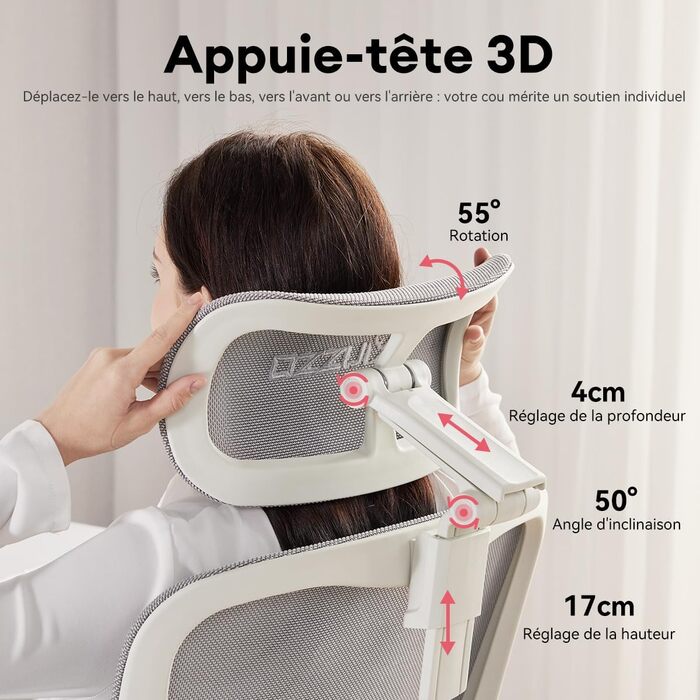 Ергономічне крісло для жінок MUSSO E80 Muse FemmePosture™ - регулювання нахилу 135°, 3D-підтримка попереку, 17см 4D-підголівник, висувна підніжка, регулювання глибини та висоти сидіння, регульовані підлокітники (сірий)