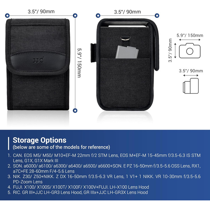 Сумка для камери JJC Kompakt: сумісна з Fuji X100VI/X100V/X100T, Sony a6700/a6600/a6400/a6100, Canon EOS M5/M50, Ricoh GRIII, Leica SOFORT2 (Чорний)