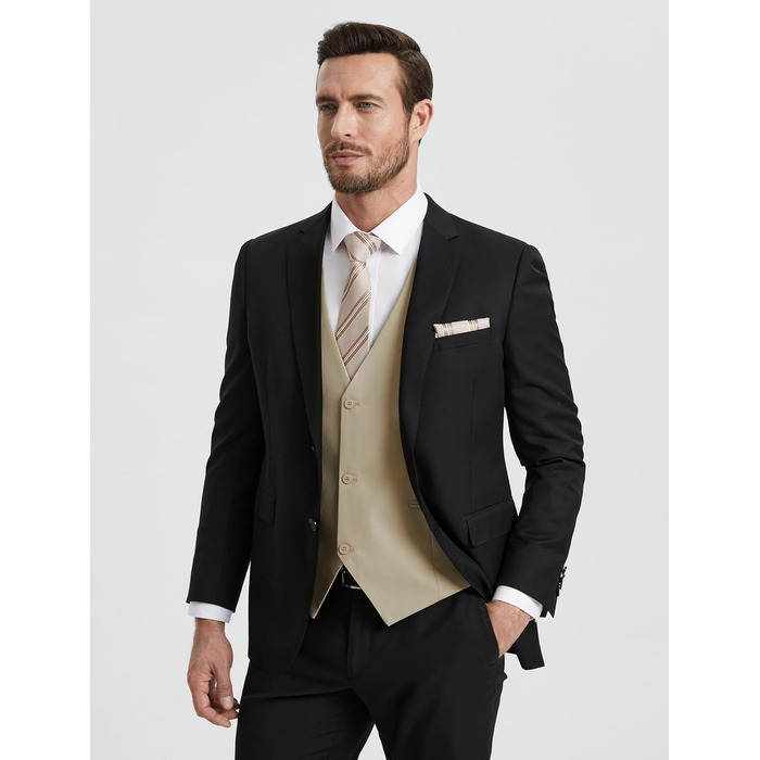 Костюмний жилет чоловічий HISDERN: елегантний, slim fit, для весілля та офіційних заходів, 3 ґудзики, кишені, S-4XL, бежевий XL