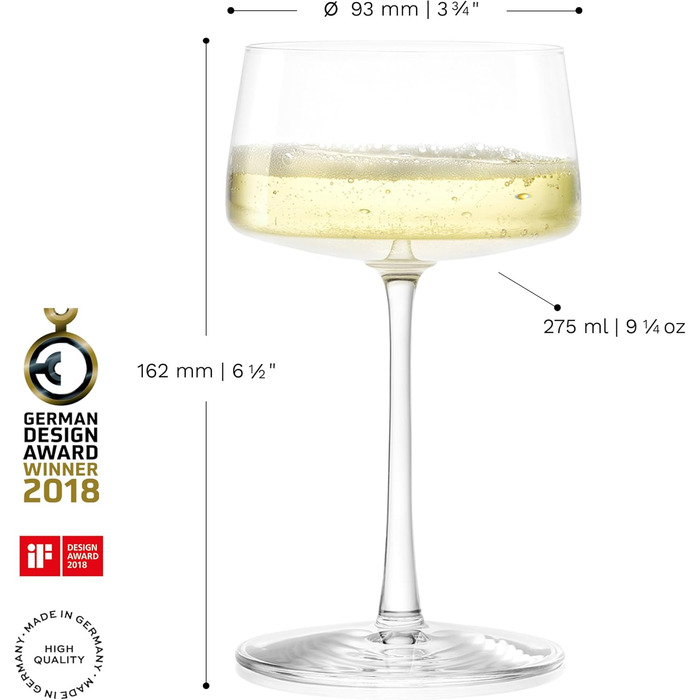 Stölzle Lausitz Champagne Coupes Power 6-Piece Set 275 ml – Elegant crystal glasses ideal for Champagne, sparkling wine & Prosecco – High-quality sparkling wine glasses made in Germany – Dishwasher & impact resistant
