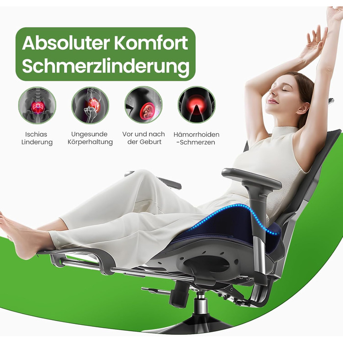 Подушка для сидіння з Memory Foam для куприкового болю, ергономічна подушка Coccyx для офісу, дому, авто та інвалідного візка. Нековзна основа, блакитна.