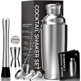 Набір шейкерів для коктейлів YARRAMATE 700 мл, 8 предметів з нержавіючої сталі, з вбудованим ситом, для дому та барів