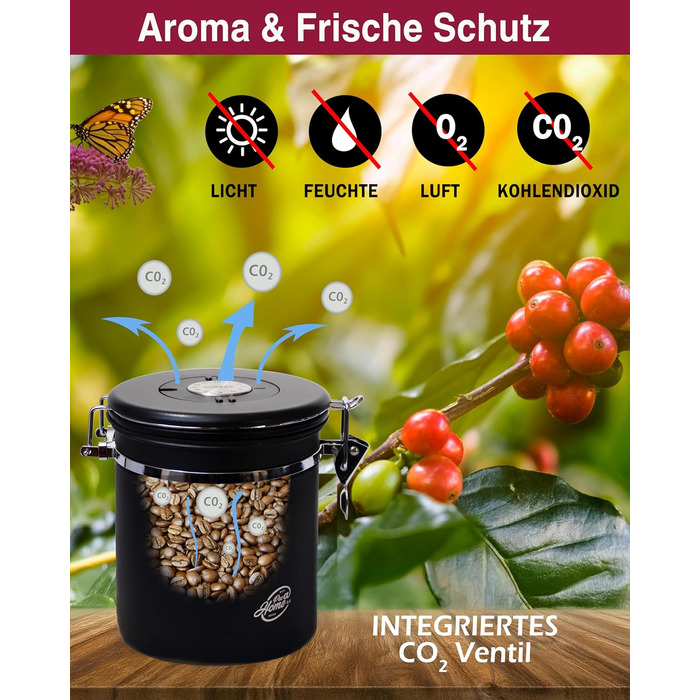 Контейнер для кави Kaffeedose: герметичний, 500г, нержавіюча сталь, 1,5л, з дозатором та календарем, у подарунковій коробці