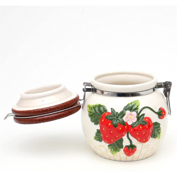 Aromadose/Cookie Jar/Storage Box with Strawberry Relief, size approx. 12.5 x 11.5 x 12.5 cm