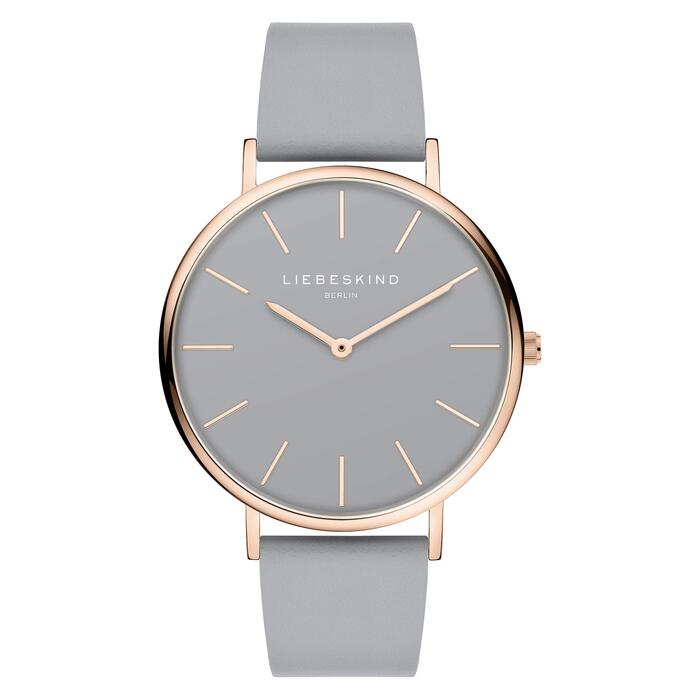 Годинник Liebeskind Berlin для жінок – 38 мм, круглий корпус – кварцовий годинник з шкіряним ремінцем – водостійкий 5ATM – для щоденного використання & стильний (Рожеве золото / Світло-сірий)